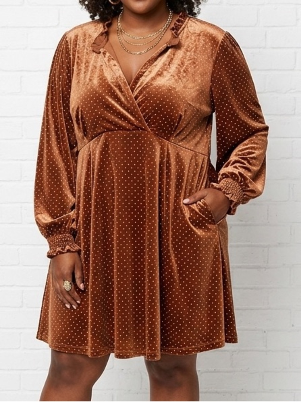 Umgee Velvet Babydoll Dress 2X Brown Rhinestone Cottagecore Boho Glam Tunic